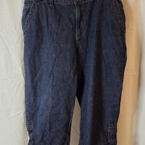 Vintage Chaps Blue Denim Capris Laced Cuffs Relaxed Fit Size 16P